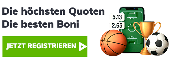 Sportwetten Anzeige mit Pokal und Bällen vor dunklem Hintergrund
